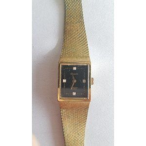 DEAUVILLE VTG Gold Plate, Black DIAMOND Dial Watch, Armitron, New Battery
